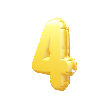 number 4 inflatable balloon 3D rendering Yellowの写真素材