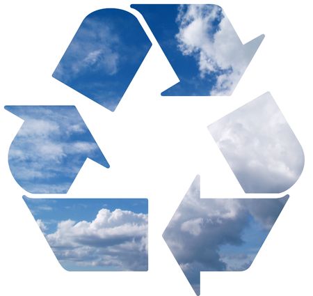 Green world wide Recycle symbol on cloud backgroundの写真素材