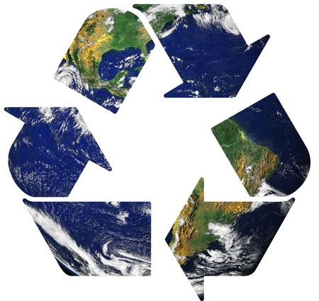 Recycle symbol on earth backgroundの写真素材