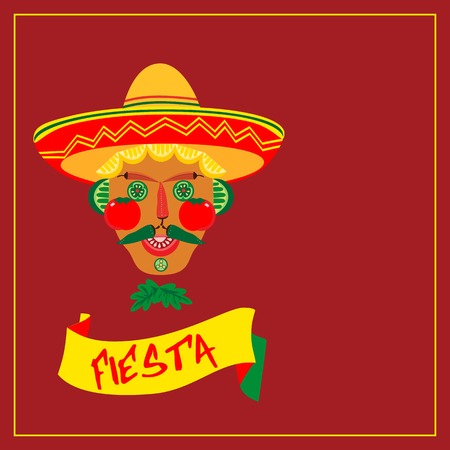 Mexican style. Mexican Fiesta party Concept. Holiday  poster template, card, invitation, promotion. Cinco de mayo Fiesta. Mexican fiesta party decoration, food menu background. Vector illustrationのイラスト素材