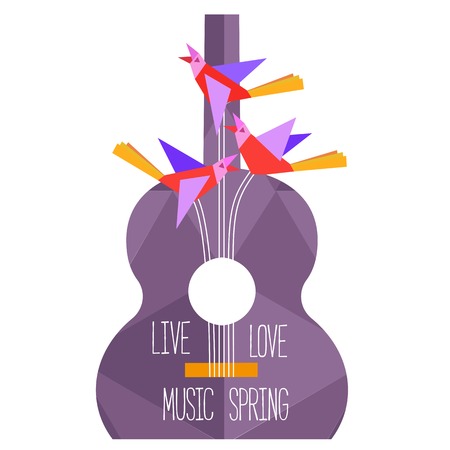 Template Design Poster with acoustic guitar silhouette, clef, notes.のイラスト素材