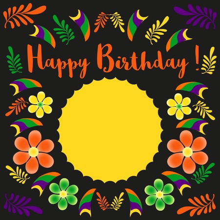 Happy Birthday Card Template. Poster on party celebration, blank space for greeting. Idea for design of birthday party, holiday banner, decoration for birthday card background. Vector illustration.のイラスト素材