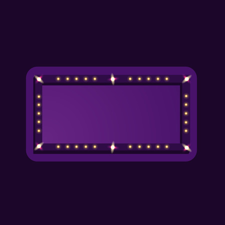 Electric bulbs billboard, advertising border with bulbs. Blank glowing billboard frame. Illuminating billboard to advetise show. Marquee banner, light frame for entertainment. Vector Illustrationのイラスト素材