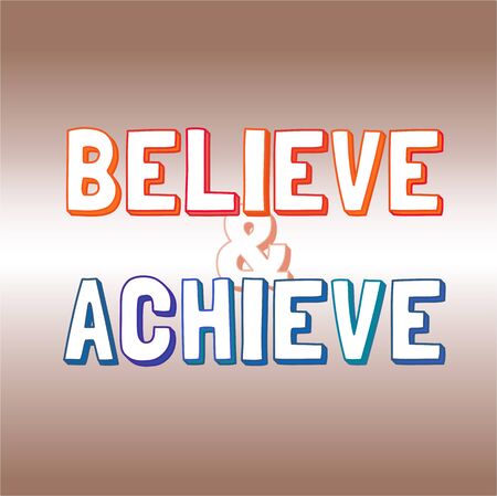 Motivated Quote  Believe, Achieve.  Template of vector banner background. Typography Slogan Concept. Idea for design of motivational slogan, banner with quotes, poster, web icon. Vector Illustration.のイラスト素材