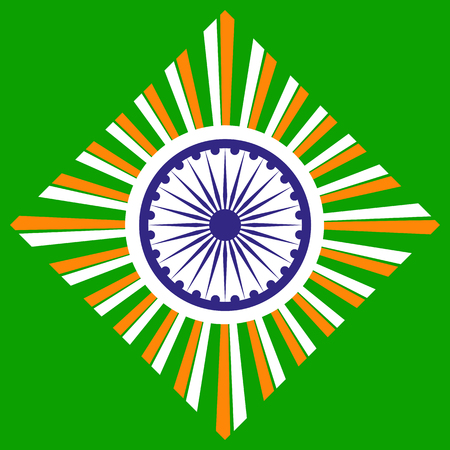 India National holiday. Republic Independence day celebration concept. Colors of Indian tricolor flag with navy blue Ashoka Chakra. Unique symbols. Patriotic event background. Vector illustrationのイラスト素材
