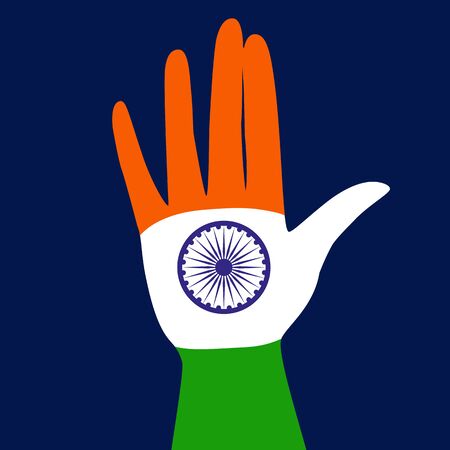 India National holiday. Republic Independence day celebration concept. Colors of Indian tricolor flag with navy blue Ashoka Chakra. Unique symbols. Patriotic event background. Vector illustrationのイラスト素材