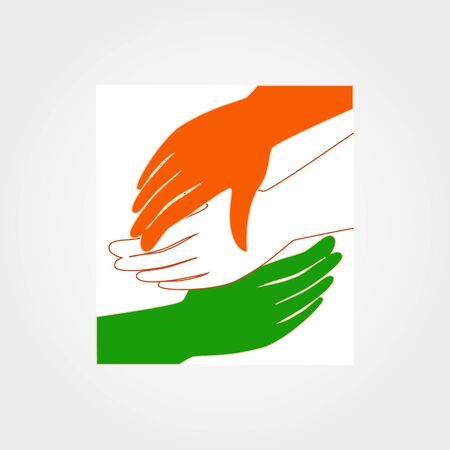 India National holiday. Republic Independence day celebration concept. Colors of Indian tricolor flag with navy blue Ashoka Chakra. Unique symbols. Patriotic event background. Vector illustrationのイラスト素材