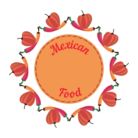 Mexican style. Mexican border Concept. Fiesta menu frame. Chili pepper.Chili Latin American restaurant background. Vector Illustrationのイラスト素材