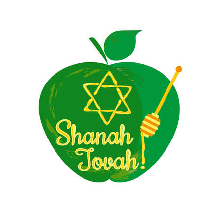 Rosh Hashanah Jewish New Year concept. Traditional holiday symbols.のイラスト素材