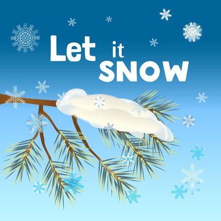 Holiday wishes Let it Snow. Cartoon style winter snowflakes. New Year Card concept. Bright color background. Template design element of Merry Christmas season greeting card. Vector Illustration.のイラスト素材