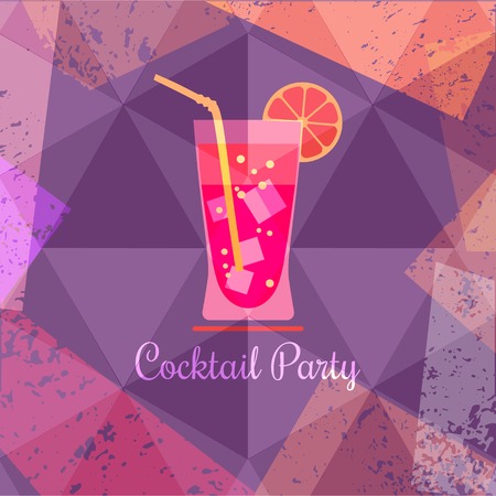 Drink concept. Cocktail Party Invitation Poster. Abstract fresh liquor in glass. Design idea for background of banner with refreshing citrus cool beverage. Vintage grunge style.のイラスト素材
