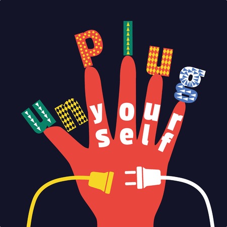 Motivated Quote Unplug Yourself. Typography slogan Poster Concept. Electric wire plug, socket,...