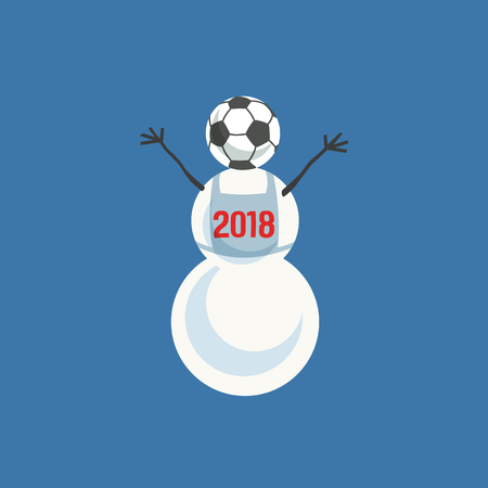 Cute snowman with soccer ball icon.のイラスト素材