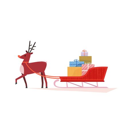 Cheerful Reindeer and Christmas snow sledgeのイラスト素材