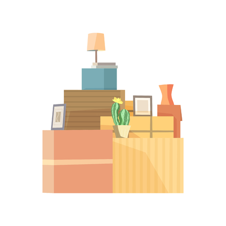 Moving to new house on plain background.のイラスト素材