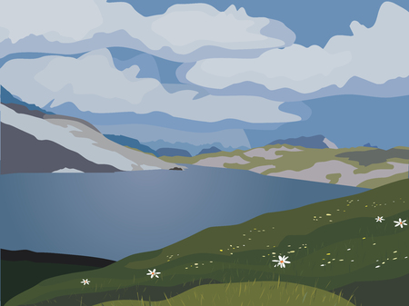 Mounyain lake landscapeのイラスト素材