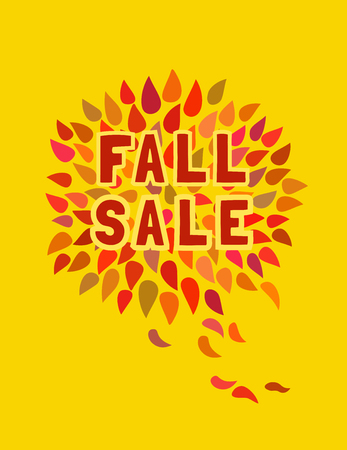 Sale icon. Autumn sales concept. Autumnal leaf color flyer. Fall season special offer, fair welcome invitation background. Design seasonal discount promotion event banner. Vector vintage illustrationのイラスト素材