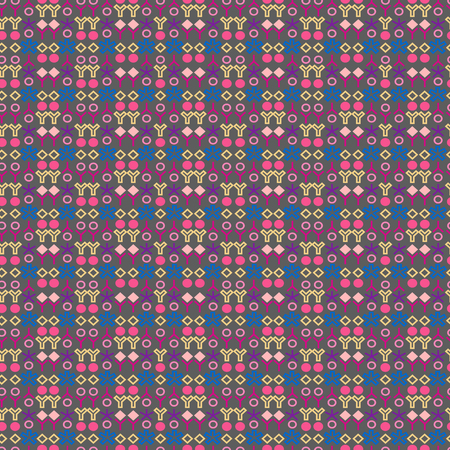 Geometrical seamless pattern. Multicolored geometric dynamic shapes. Abstract cyber sign seamless vector background. Modern design element vintage-inspired color texture illustration. Graphic backdropのイラスト素材