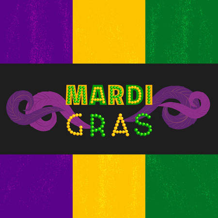 Mardi Gras design element. Fest celebration headline signboard. Hand drawn fun cartoon. Fancy colorful beads letters. Carnival invitation welcome template. Vector masquerade street parade illustrationのイラスト素材