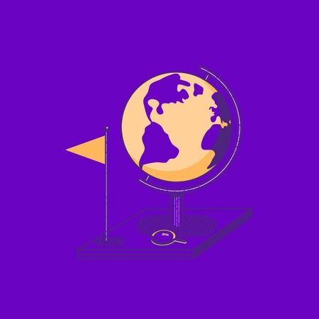 World globe flat hand drawn vector color icon. Education symbol in cute minimalist design. Geography science object. Travel world map. Earth travelling sign. Adventure trip icon cartoon illustrationのイラスト素材