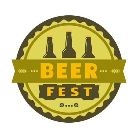 Beer fest hand drawn flat color vector icon. Brew festival fun sticker, beer bottle silhouette design element. Emblem isolated, white background. Brew Fest welcome flyer template cartoon illustrationのイラスト素材