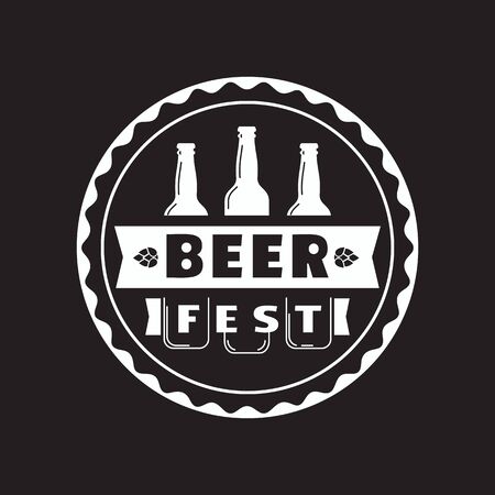 Beer fest hand drawn flat color vector icon. Brew festival stamp beer bottle silhouette design element. Emblem black white monochrome background. Brew Fest welcome sign template cartoon illustrationのイラスト素材