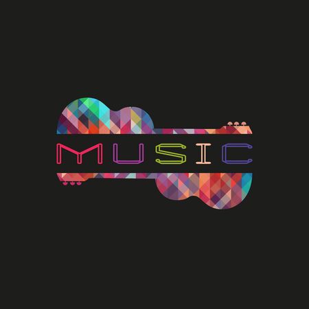 Acoustic guitar hand drawn flat colorful music vector iconのイラスト素材