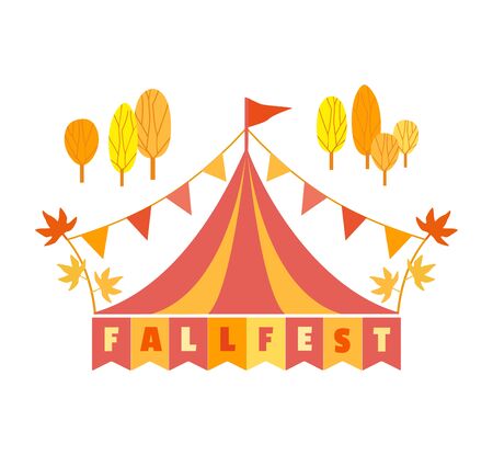 Hand drawn Fall fest tent simple flat color vector iconのイラスト素材