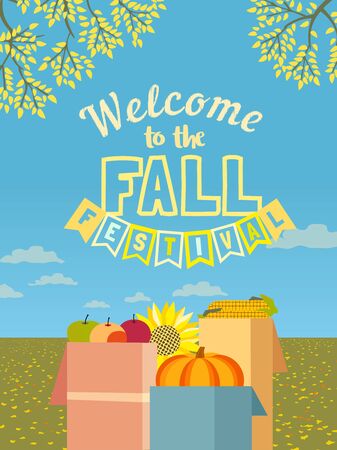 Hand drawn Fall festival flat color vector posterのイラスト素材