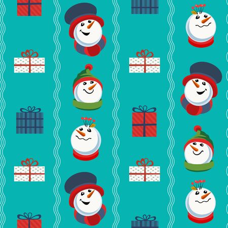 Cute snowman hand drawn vector seamless patternのイラスト素材