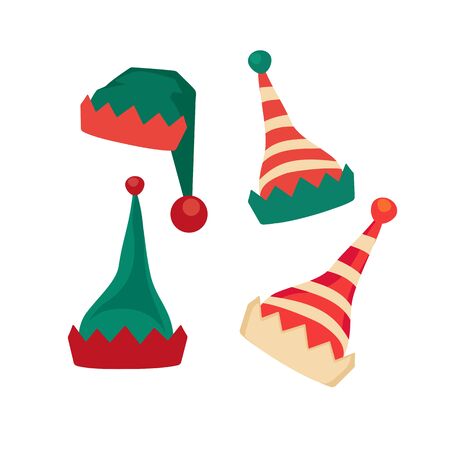Santa Claus elf hat icon flat vector set isolatedのイラスト素材