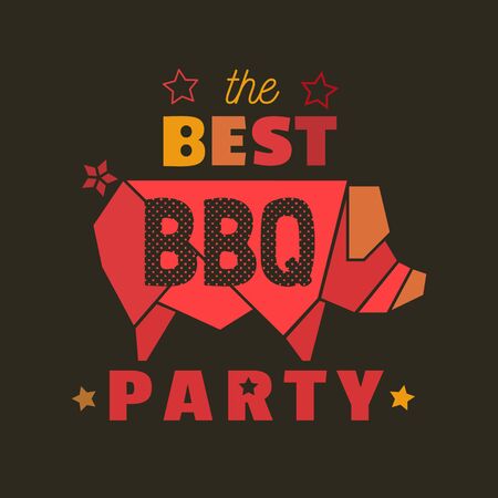 BBQ grilled meat flat hand drawn vector color icon. Barbecue picnic design element. Grilling pork cartoon emblem. Grill bbq restaurant party sign. Isolated Scandinavian cartoon illustrationのイラスト素材