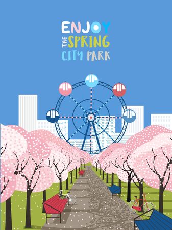 Blooming city park leisure activity vector posterのイラスト素材
