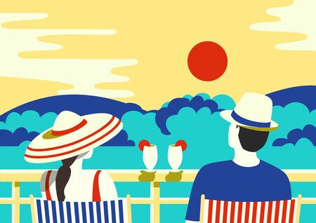 Staycation idea at home balcony in city houseのイラスト素材