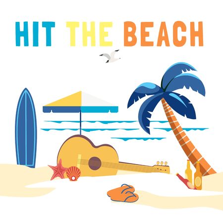 Summer beach fun adventure background flat vectorのイラスト素材
