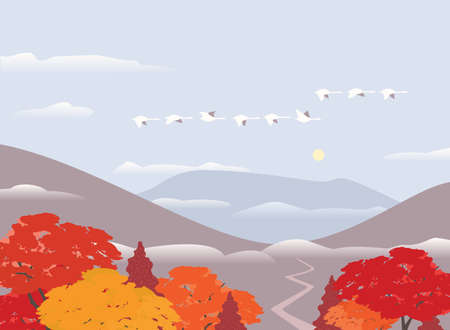Autumn mountains valley flat vector backgroundのイラスト素材