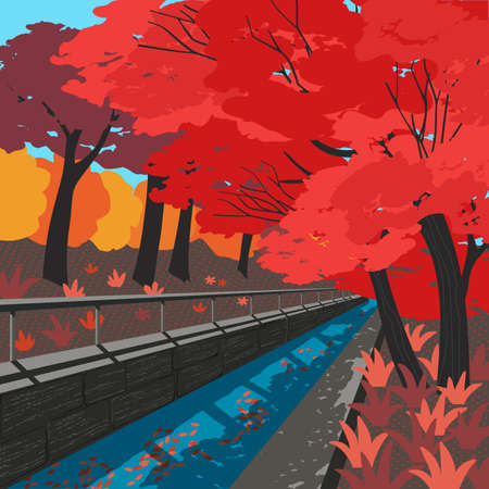 Hand drawn fallen trees alley vector posterのイラスト素材