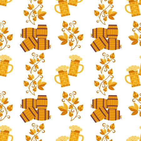 Craft beer icon flat color vector seamless patternのイラスト素材