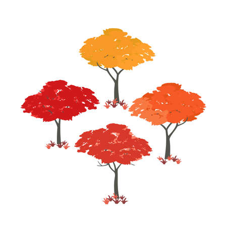 Autumn fall season maple tree vector icon setのイラスト素材