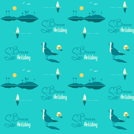 Beach Landscape Tropical Scene seamless pattern
