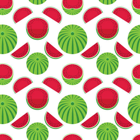Watermelons geometric vector pattern seamless pattern background. Watermelon fruit slice cartoon...