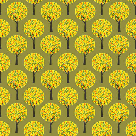 Autumn park Fall trees vector seamless pattern. Fall season woodland decorative background illustration. Autumn forest colorful trees pattern wallpaper. Seasonal holidays cartoon design elementのイラスト素材