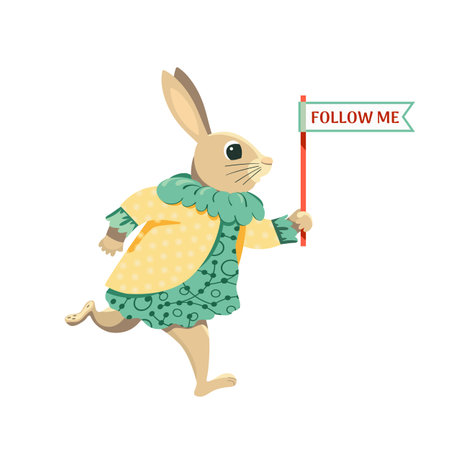 Cute Easter bunny design for Egg hunt decoration. Funny rabbit bunny cartoon vector illustration. Holiday party flyer, banner design element. Festive family, children fun event invitation backgroundのイラスト素材