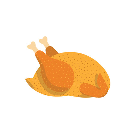 Roast turkey meat cute cartoon vector icon isolated. Cooked appetizing turkey meat with crispy golden skin cartoon flat design element. Menu restaurant delicious roasted poultry inviting illustrationのイラスト素材