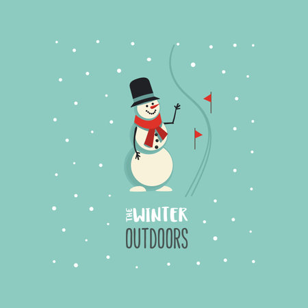 Winter outdoors fun leisure activity cute vector icon. Cute Snowman, Mountain skiing slope cartoon design element. Winter Season Holidays Vacation, Weekend Leisure on Nature background illustrationのイラスト素材