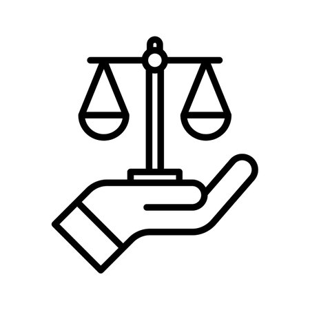Justice, law, hand, scale, balance, auction icon vector image. Can also be used for banking and finance. Suitable for use on web apps, mobile apps and print media.のイラスト素材