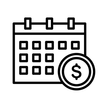 Calendar, dollar, money, organize, schedule, event icon vector image. Can also be used for banking and finance. Suitable for use on web apps, mobile apps and print media.のイラスト素材