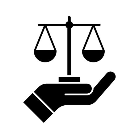 Justice, law, hand, scale, balance, auction icon vector image. Can also be used for banking and finance. Suitable for use on web apps, mobile apps and print media.のイラスト素材