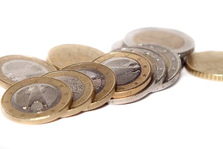 Euro coins on white background