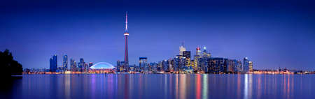 Wide view of the Toronto Skyline at dusk. It took 6 pictures to compose the final image.の写真素材